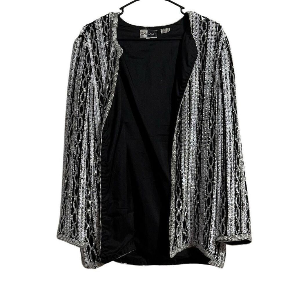 Carina women’s size large, 100%‎ pure silk beaded open front jacket ￼